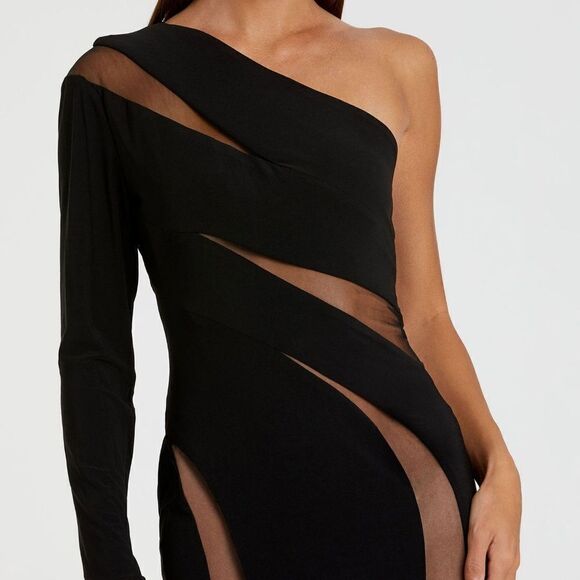 NWT Mac Duggal 11311 JERSEY ONE SHOULDER ILLUSION CUT OUT GOWN Dress - Picture 4 of 16